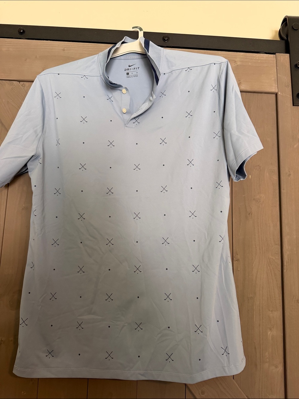 Nike Light Blue Polo with Navy Dot & Cross Print